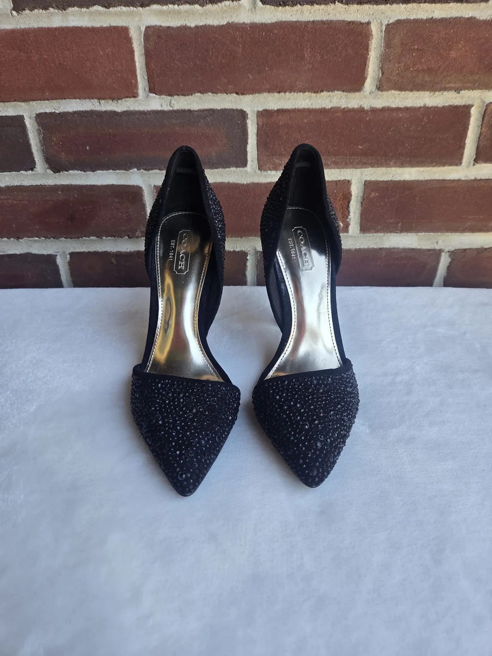 Coach Black Rhinestone Crystal D’Orsay Pointed Toe Stiletto Heels Size 5